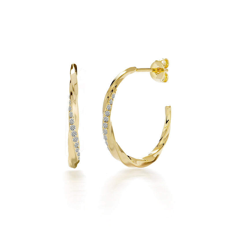 Glitter Twist Hoops 18K White Gold Plated Stackable Swarovski Crystal Pave Earrings/DE0826