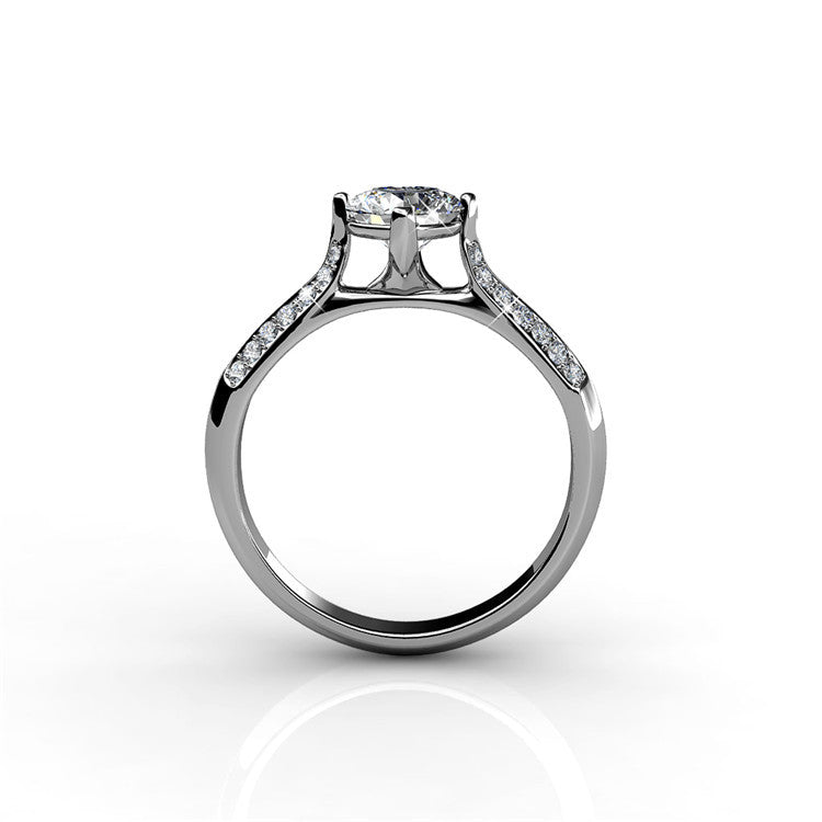 Classic Bridal Ring Anti-Tarnish Copper Smooth Thin Shank Swarovski Crystals Solitaire Comfort Fit Band/ DR0172