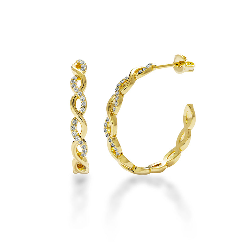 Twisted Rope Pave Hoops 18K White Gold Plated Copper Infinity Swarovski Crystal Earrings/DE0817