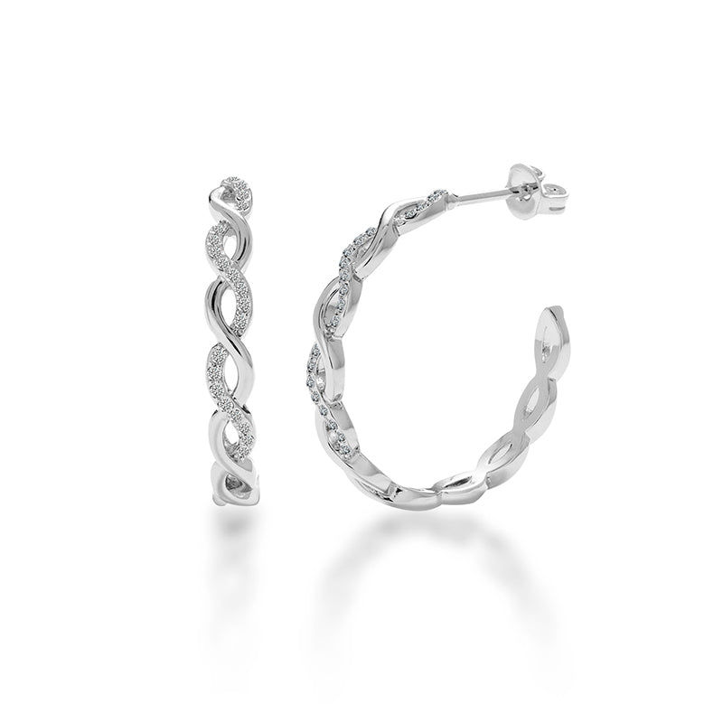 Twisted Rope Pave Hoops 18K White Gold Plated Copper Infinity Swarovski Crystal Earrings/DE0817