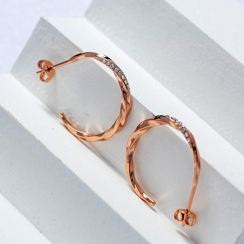Glitter Twist Hoops 18K White Gold Plated Stackable Swarovski Crystal Pave Earrings/DE0826