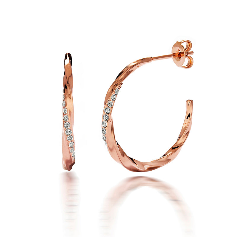 Glitter Twist Hoops 18K White Gold Plated Stackable Swarovski Crystal Pave Earrings/DE0826