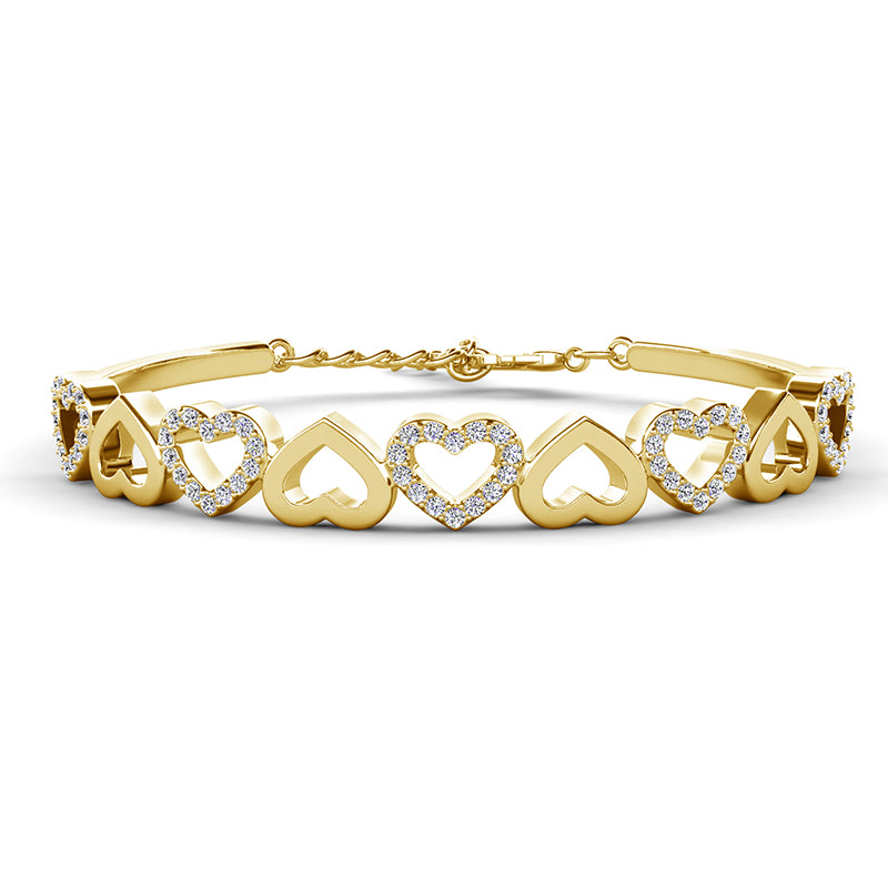 Mixed Plain & Crystal Outline Heart Adjustable Bracelet Sentimental Best Friend Present / DB0261