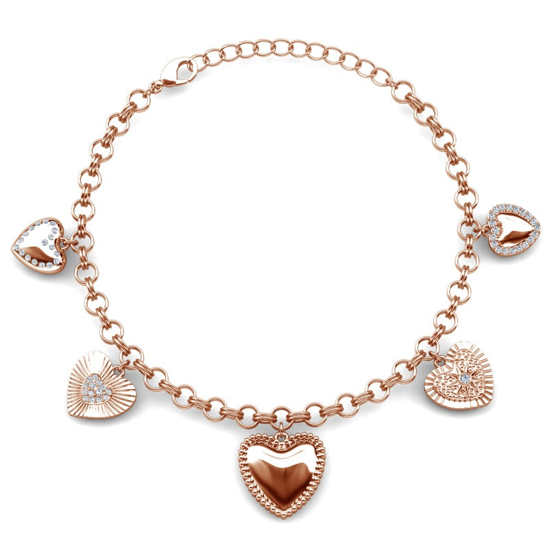 Streetwear Multi Texture Heart Charm Link Bracelet Daily Stack Jewelry / DB0262