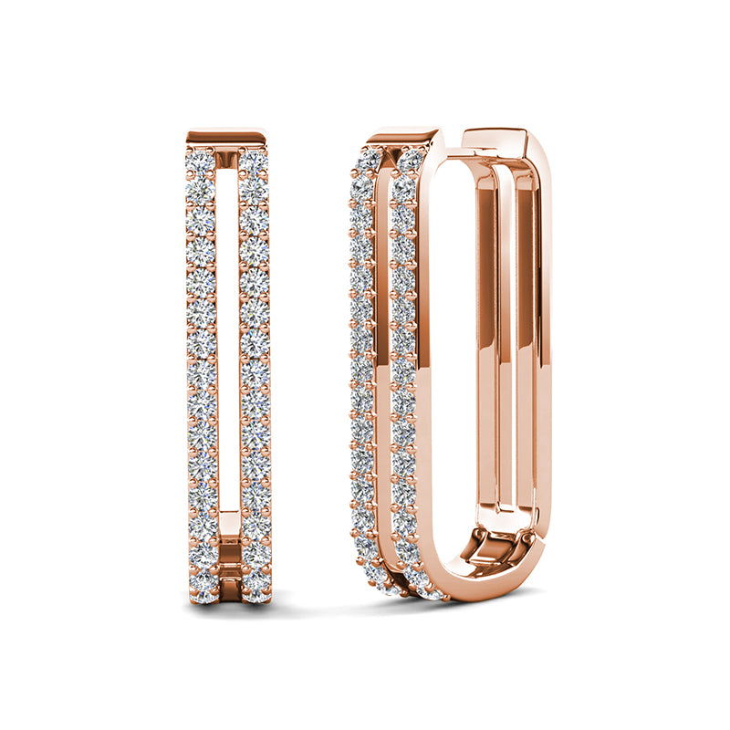 18K White Gold Plated Copper Rectangle Pave Hoops Everyday Swarovski Crystal Huggie Earrings/ DE0856