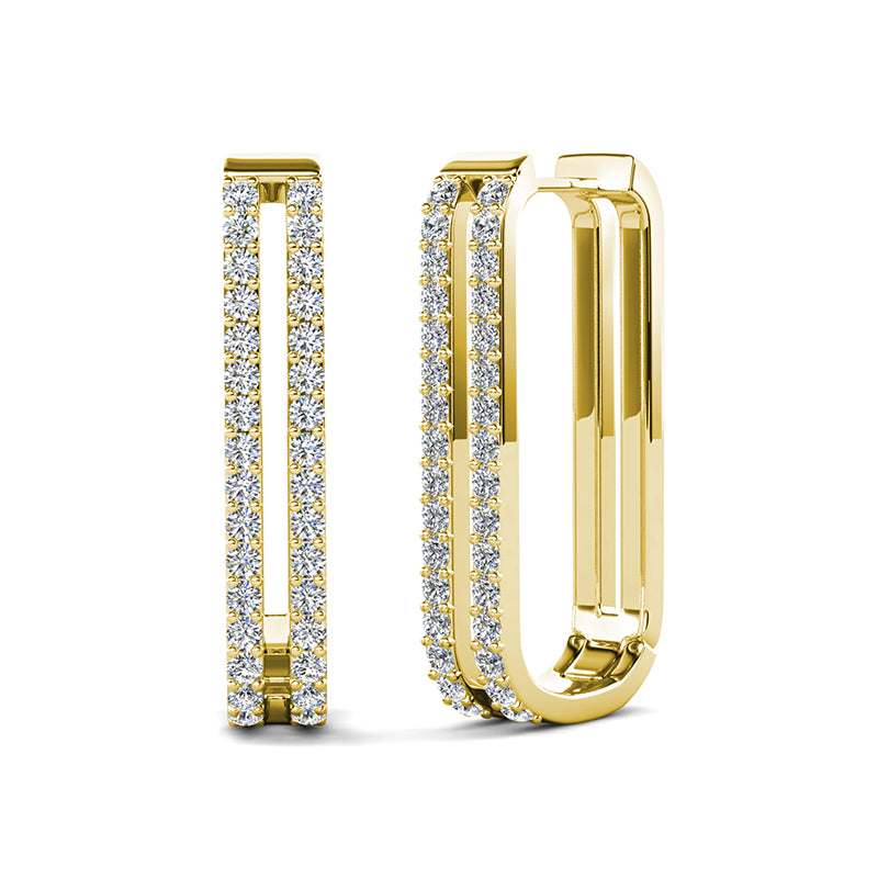 18K White Gold Plated Copper Rectangle Pave Hoops Everyday Swarovski Crystal Huggie Earrings/ DE0856