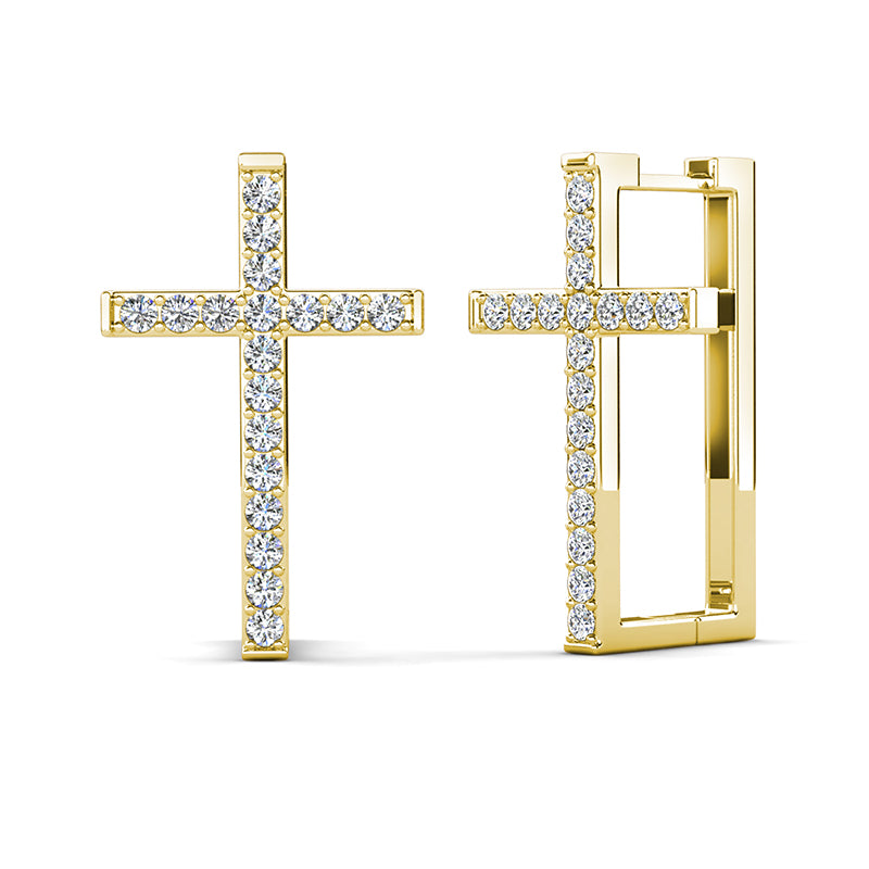 Cross Hoop Earrings 18K White Gold Plated Copper Swarovski Crystal Pave Christian Jewelry/ DE0857