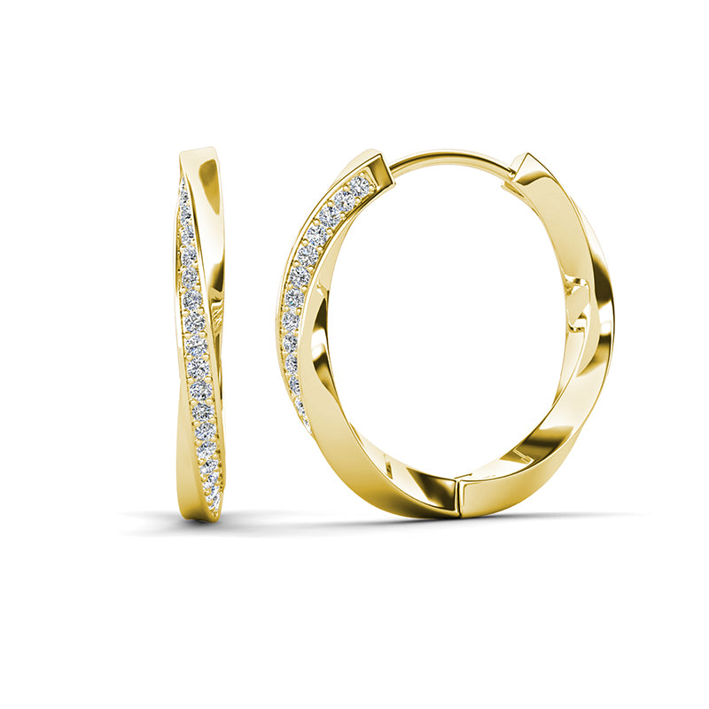 Infinity Twist Pave Hoop Earrings 18K White Gold Plated Copper Swarovski Crystal Huggies / DE0859
