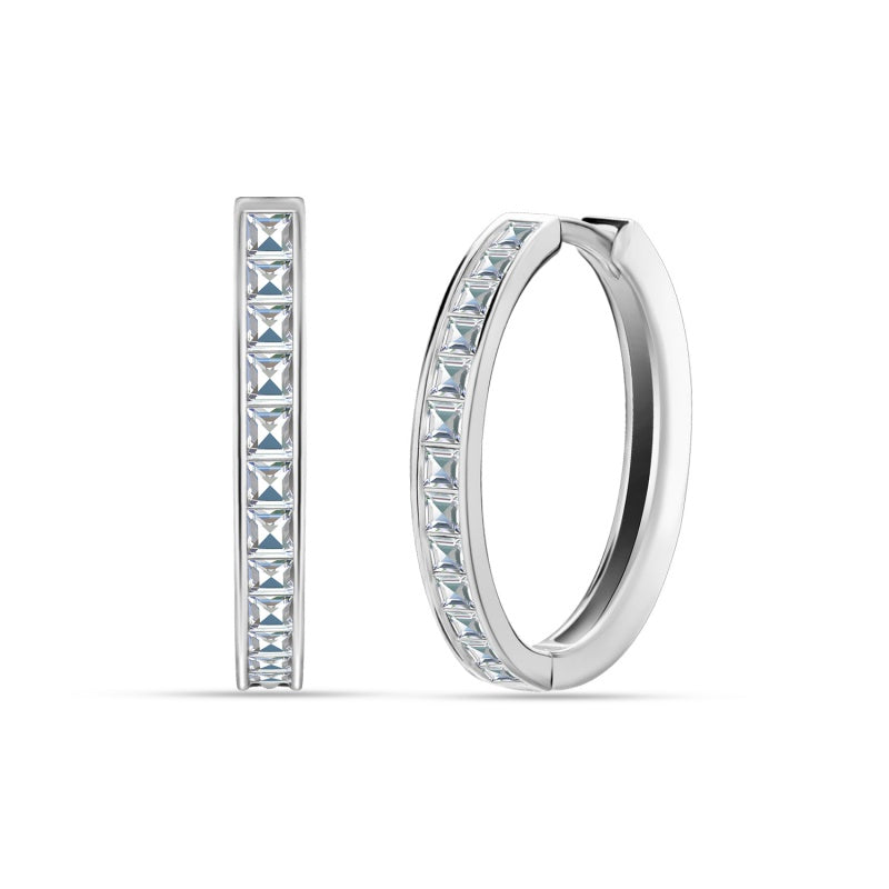 Princess Cut Channel Set Hoops 18K White Gold Plated Copper Square Swarovski Crystal Huggie Earrings /DE0862
