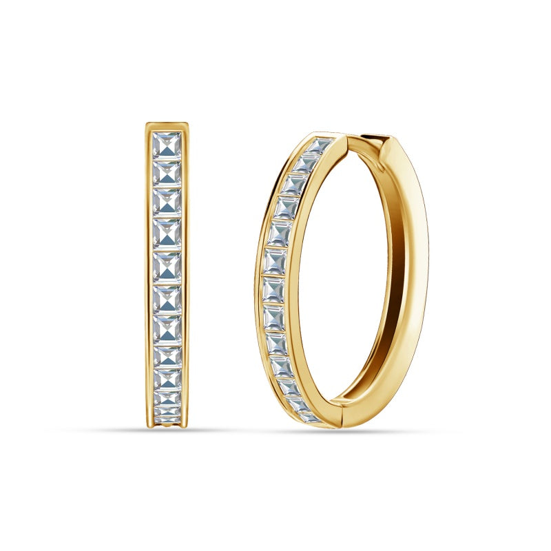 Princess Cut Channel Set Hoops 18K White Gold Plated Copper Square Swarovski Crystal Huggie Earrings /DE0862