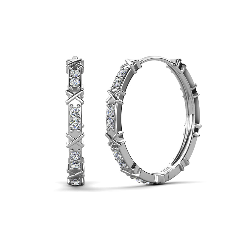 Dainty Crystal X Hoop Earrings Non-Tarnish 18K White Gold Plated Everyday Stackable Earrings /DE0863
