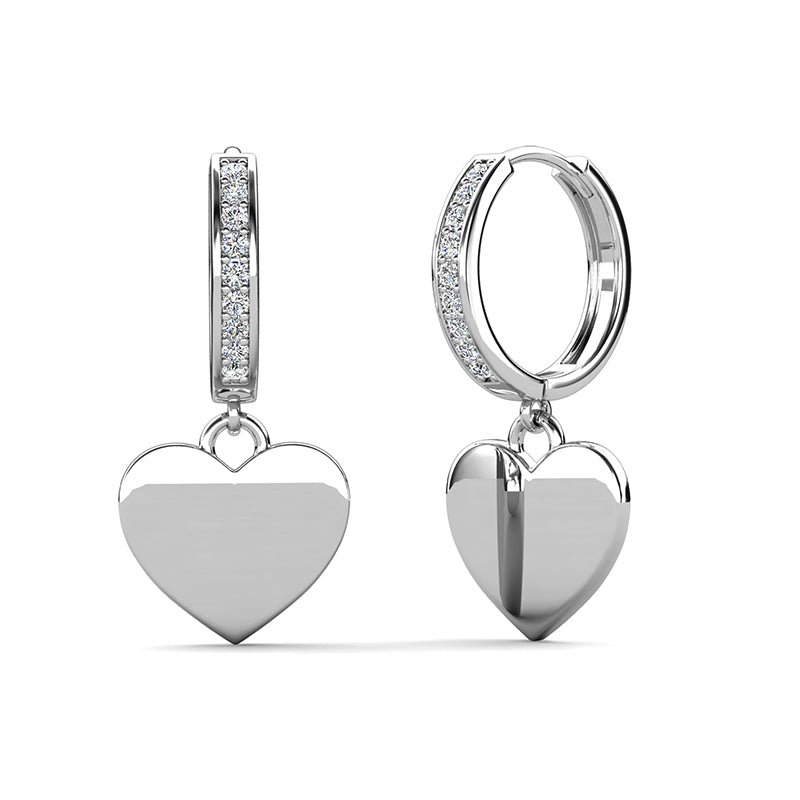 18K White Gold Plated Heart Drop Earrings Swarovski Crystal Huggie Charm Romantic Gift for Her/ DE0865