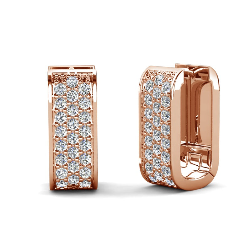Dazzling Wide Band Pave Huggie Earrings 18K White Gold Plated Copper Micro-Pave Swarovski Crystal Hoops/ DE0883