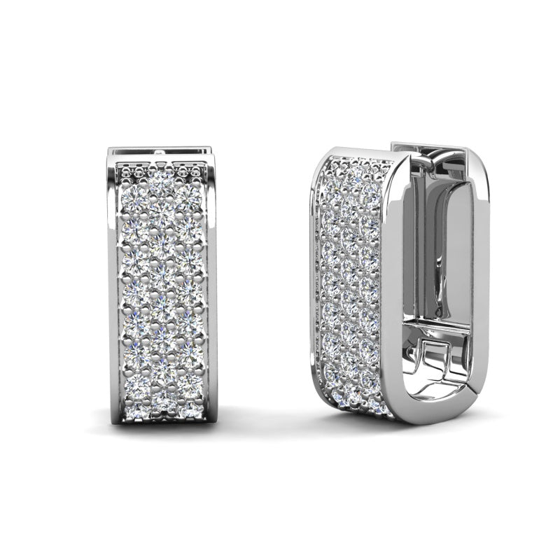 Dazzling Wide Band Pave Huggie Earrings 18K White Gold Plated Copper Micro-Pave Swarovski Crystal Hoops/ DE0883