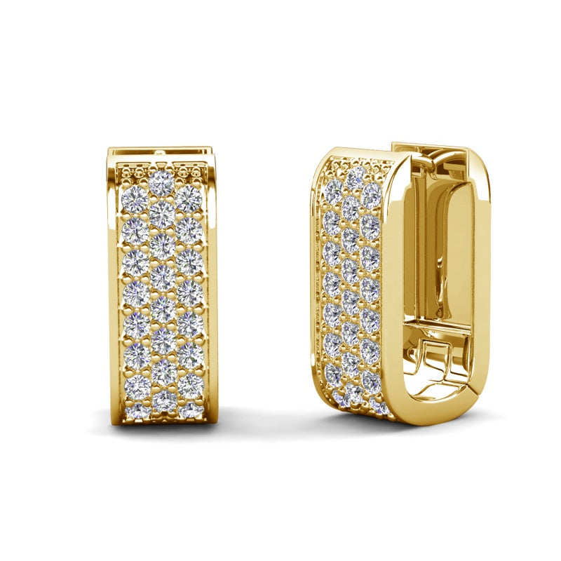 Dazzling Wide Band Pave Huggie Earrings 18K White Gold Plated Copper Micro-Pave Swarovski Crystal Hoops/ DE0883