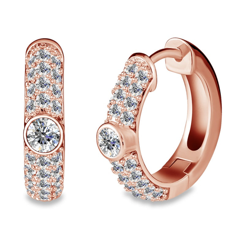 Dazzling 3D Sparkle Huggie Earrings 18K White Gold Plated Copper Genuine Swarovski Crystal Jewelry / DE0884