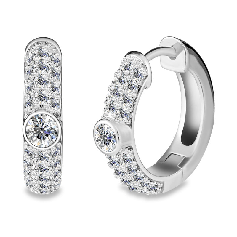 Dazzling 3D Sparkle Huggie Earrings 18K White Gold Plated Copper Genuine Swarovski Crystal Jewelry / DE0884