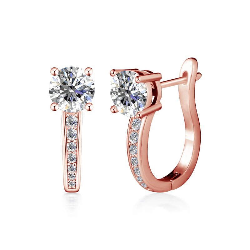 Stunning Swarovski Crystal J-Hoop Earrings 18K White Gold Plated Copper Pave Band Huggies/ DE0885