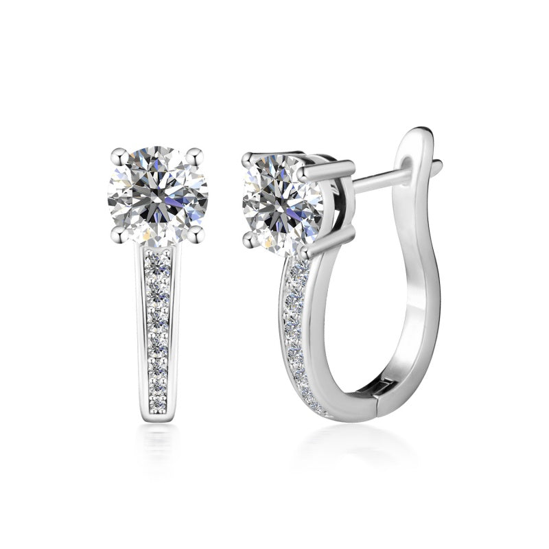 Stunning Swarovski Crystal J-Hoop Earrings 18K White Gold Plated Copper Pave Band Huggies/ DE0885