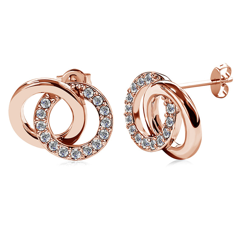 Dainty 18K White Gold Plated Silver-Tone Earrings Sparkling Crystal Interlocking Pave Studs Women's Jewelry/ DE0886