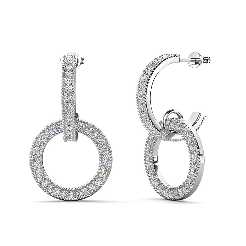 Dazzling Silver-Tone Double Hoop Earrings 18K White Gold Plated Swarovski Crystal Jewelry/ DE0888
