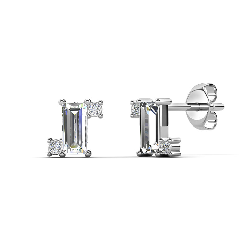 Mini Emerald Cut Swarovski Crystal Stud Earrings,18K Gold Plated Copper Minimalist Daily Ear Studs / DE0960