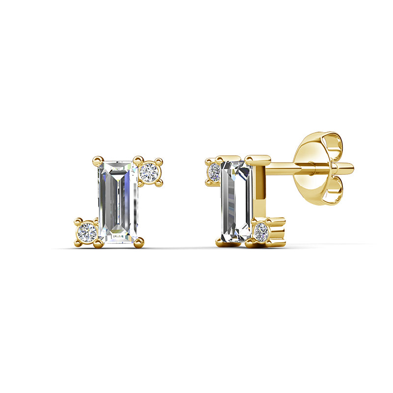 Mini Emerald Cut Swarovski Crystal Stud Earrings,18K Gold Plated Copper Minimalist Daily Ear Studs / DE0960