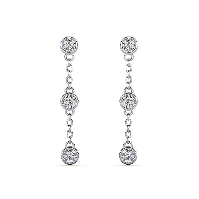 Floral Cluster Long Drop Earrings, Base Plated 18K Gold, Premium Swarovski Crystals / DE0961