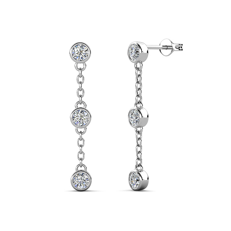 Floral Cluster Long Drop Earrings, Base Plated 18K Gold, Premium Swarovski Crystals / DE0961