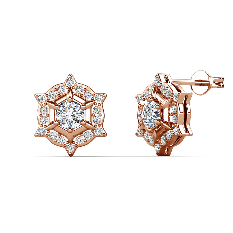 Lucky Star Swarovski Crystal Stud Earrings Stunning 6-Point Star Frame with Solitaire/ DE0981