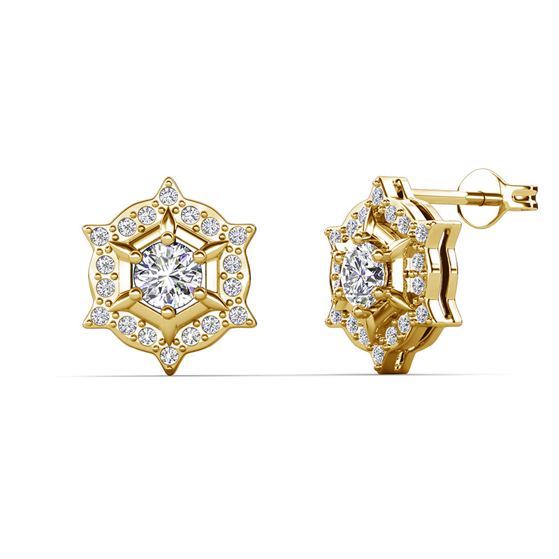Lucky Star Swarovski Crystal Stud Earrings Stunning 6-Point Star Frame with Solitaire/ DE0981