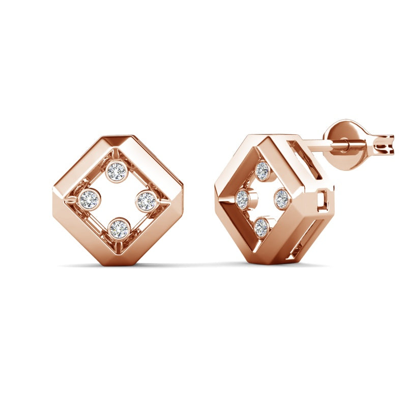 Sleek Geometric Diamond Frame Earrings Open Faceted Design Stubs With Floating Stones/ DE0982