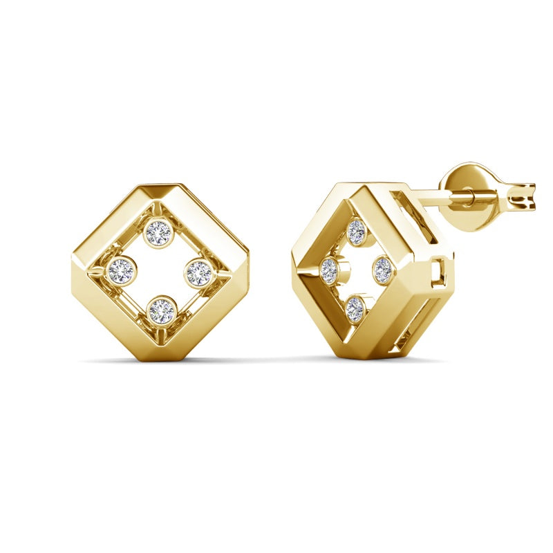 Sleek Geometric Diamond Frame Earrings Open Faceted Design Stubs With Floating Stones/ DE0982