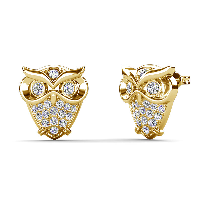 Gold Plated Lightweight Sculpted Owl Stackable Women’s Daily Unique Stud Earrings / DE0987