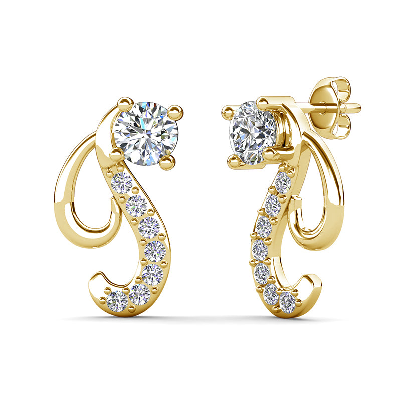 Hypoallergenic Copper Scroll Curve Single Stone Comfort Fit Butterfly Back Stack Ear Studs/ DE0991