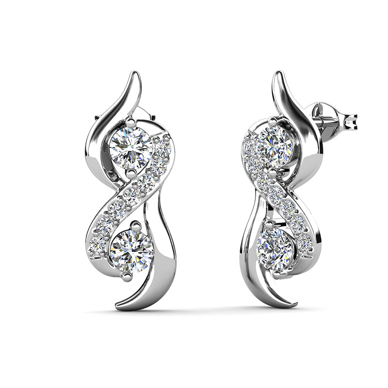 Infinity Twist Two Stone Pavé Stud Earrings Nickel Free Elegant Ladies Stud Earrings / DE0992
