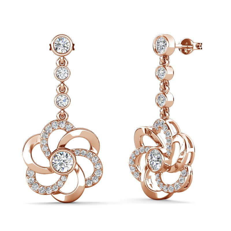 Luxe Couture 3D Floral Dangle Earrings with Crystal Tassel Luxe Couture 3D Floral Dangle Earrings with Crystal Tassel / DE0995