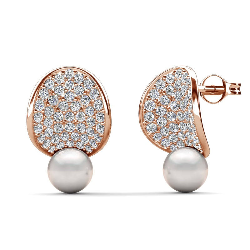 Abstract Teardrop Studs with Lustrous Pearl Dangle Chic Everyday & Evening Jewelry/ DE1019