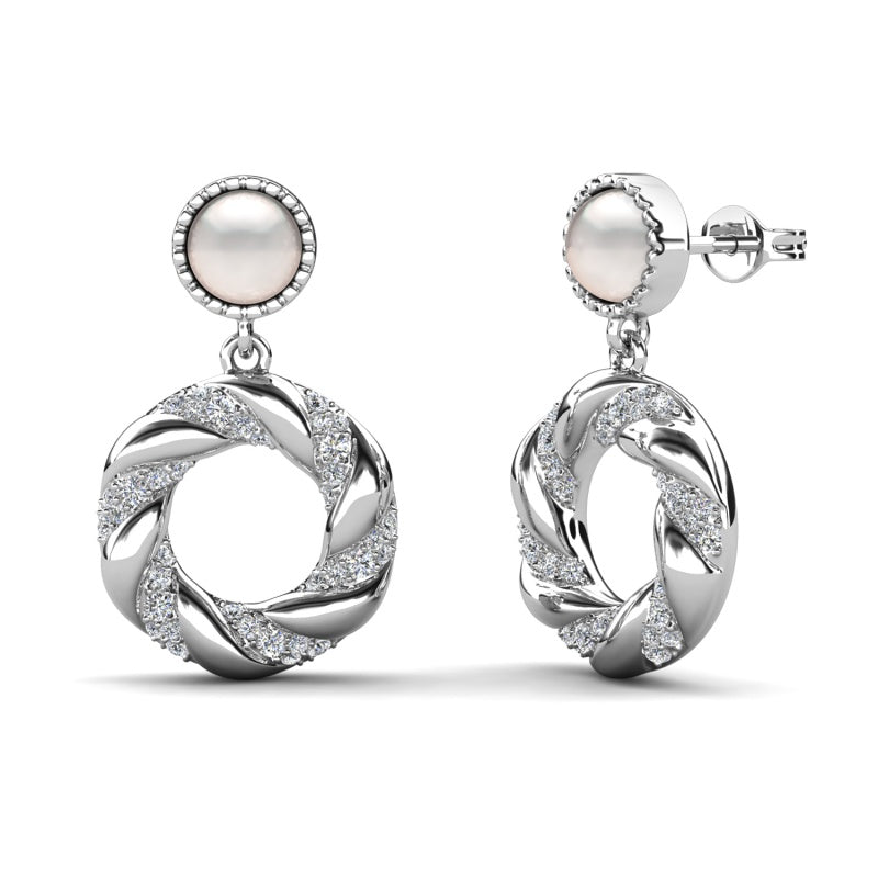 Dazzling Twisted Rope Drop Earrings with Pearl Stud Luxurious Everyday & Special Occasion Jewelry / DE1020