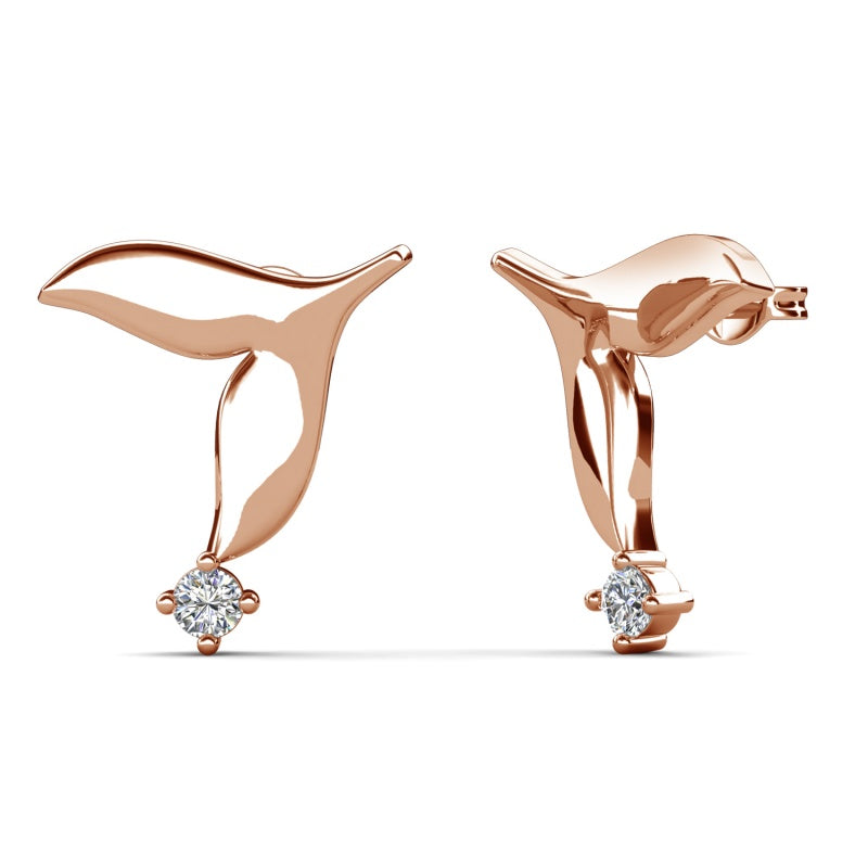 Graceful Dolphin Tail Drop Earrings with Swarovski Crystal Artistic Ocean-Inspired Studs Elegant Vacation Jewelry/ DE1025