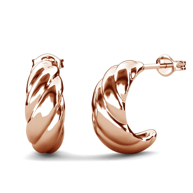 Minimalist Twisted C Hoop Earrings With Swarovski Crystals, Hypoallergenic Daily Wear /DE1026