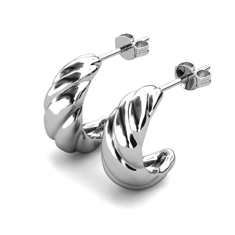 Minimalist Twisted C Hoop Earrings With Swarovski Crystals, Hypoallergenic Daily Wear /DE1026