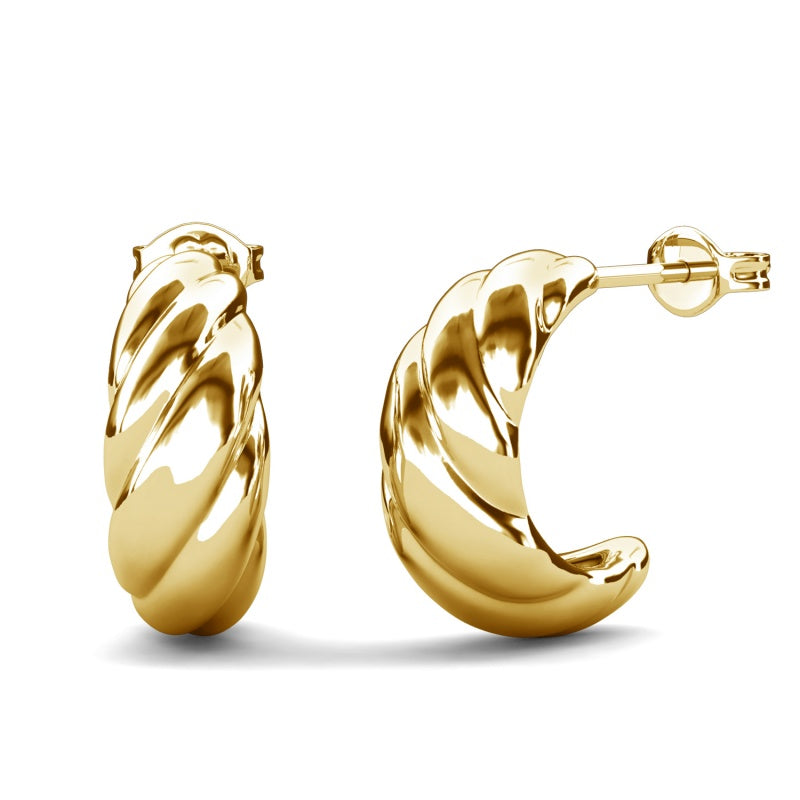 Minimalist Twisted C Hoop Earrings With Swarovski Crystals, Hypoallergenic Daily Wear /DE1026