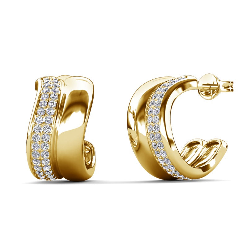 Chunky Wide C-Hoop Earrings with Double Row Swarovski Crystals/ DE1031