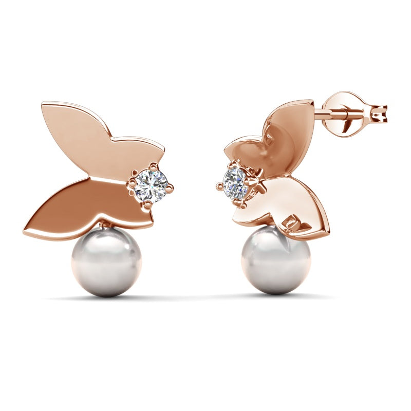 Spring & Summer Fairy Pearl Stud Earrings , 18K White Gold Plated Hypoallergenic Sweet & Lightweight Daily Jewelry/ DE1032