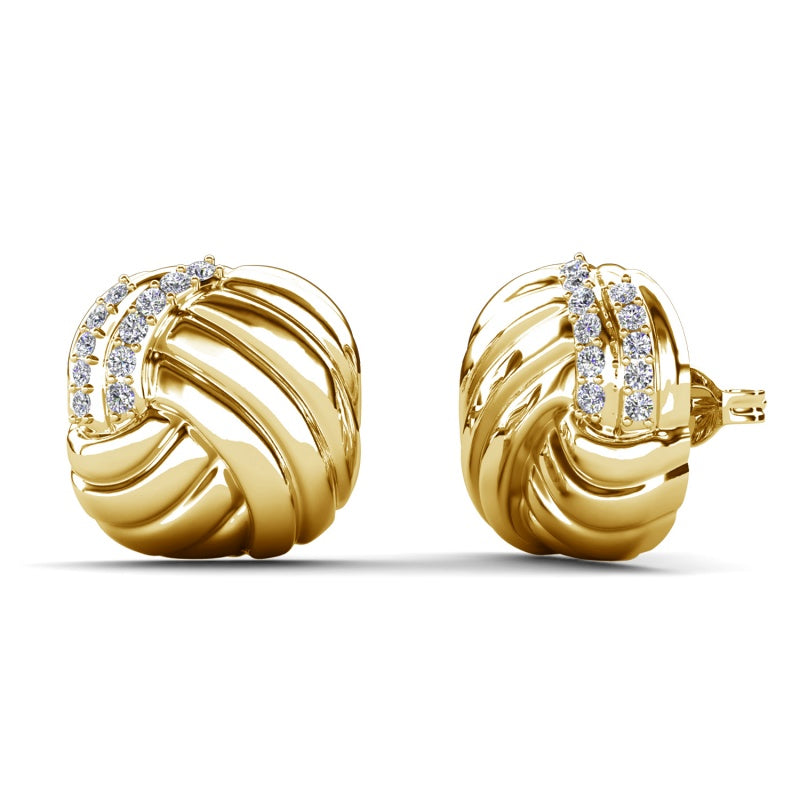 Luxe Twisted Knot Stud Earrings with Swarovski Crystals,Chunky Textured Silver-Tone Jewelry for Office & Daily Wear/ DE1033