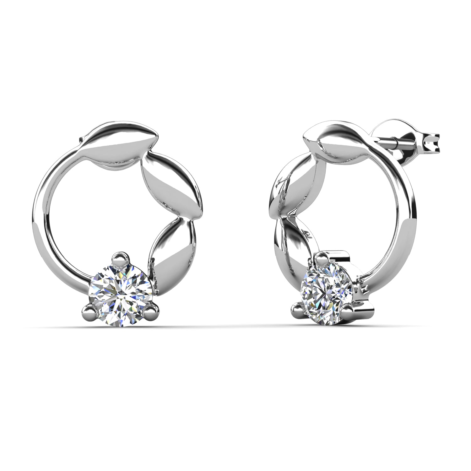 18K White Gold Plated Crystal Leaf Wreath Earrings / DE1039
