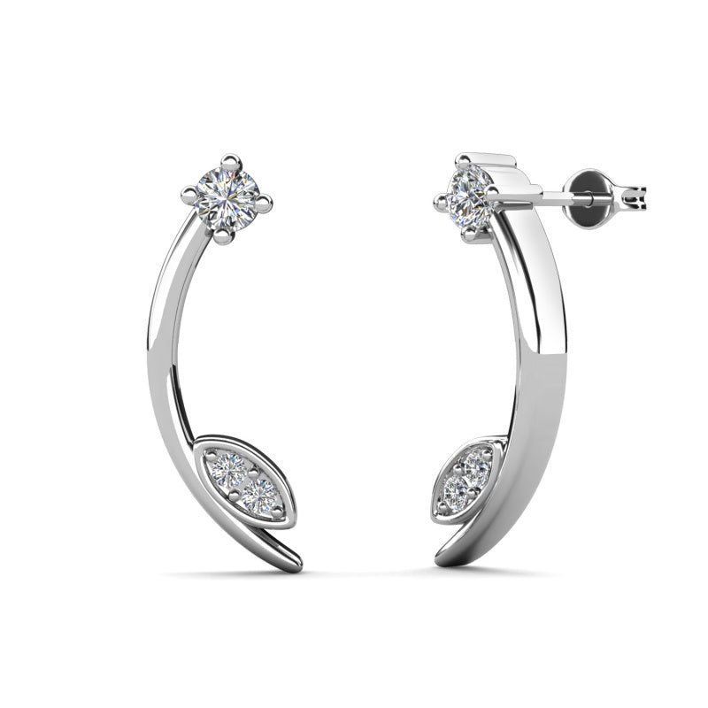 Designer Style Curved Half-Hoop Earrings with Swarovski Crystals,Hypoallergenic Stud Earrings for Sensitive Skin/ DE1040