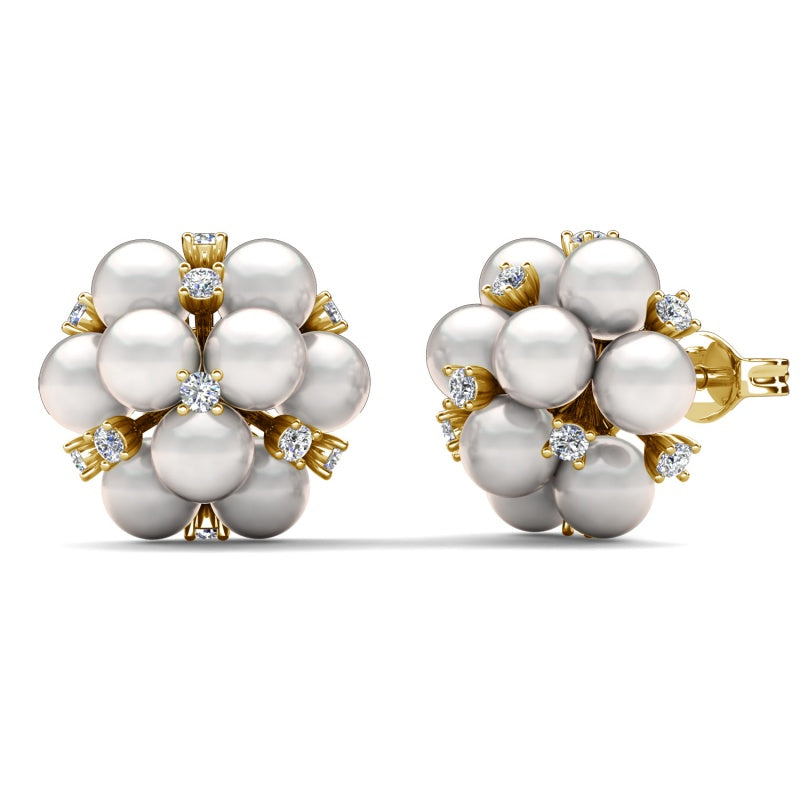Vintage Pearl & Crystal Cluster Stud Earrings | 18K White Gold Plated Copper Bridal Jewelry/ DE1047