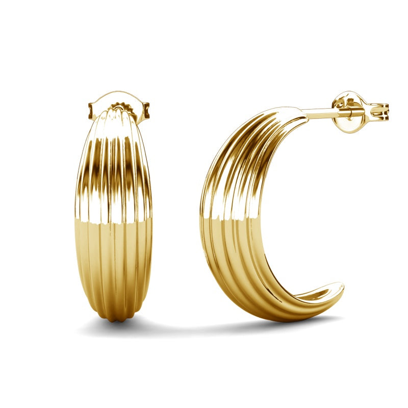 Women's Minimalist Ribbed Hoop Studs | 18K Gold Plated, Hypoallergenic Nickel-Free Jewelry/ DE1048